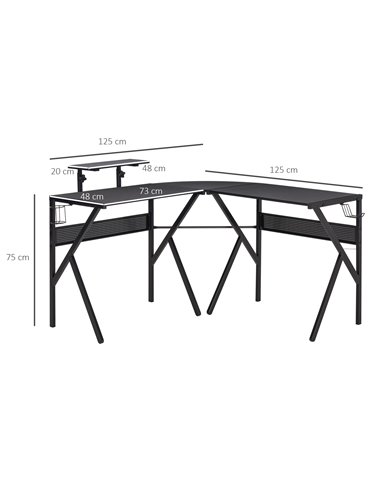 HOMCOM L-Shaped Corner Computer Gaming Desk with Adjustable Monitor Stand, Black