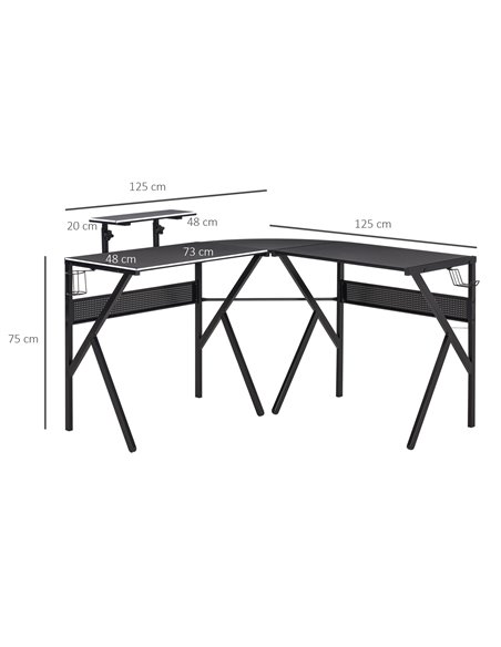 HOMCOM L-Shaped Corner Computer Gaming Desk with Adjustable Monitor Stand, Black - pic 20296 | FastDaddyshop