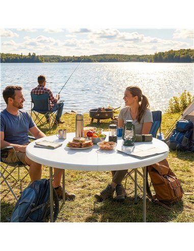 Outsunny 4ft Folding Picnic Table, Camping Table with Non-slip Foot Pads and Metal Frame, 100 kg Load, for Garden, White