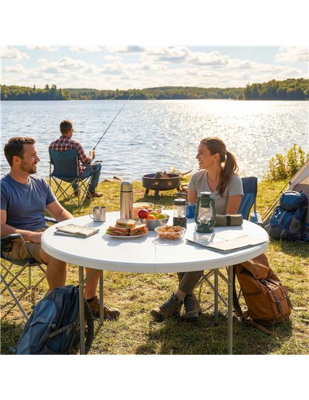 Outsunny 4ft Folding Picnic Table, Camping Table with Non-slip Foot Pads and Metal Frame, 100 kg Load, for Garden, White - pic 202964 | FastDaddyshop