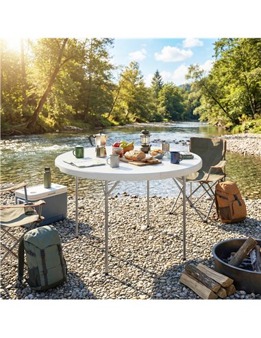 Outsunny 4ft Folding Picnic Table, Camping Table with Non-slip Foot Pads and Metal Frame, 100 kg Load, for Garden, White