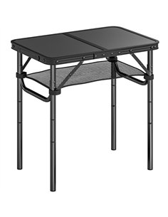 Outsunny 2ft Folding Camping Table, Picnic Table with Mesh Storage Layer, 4 Adjustable Heights and Carrying Handle, Black