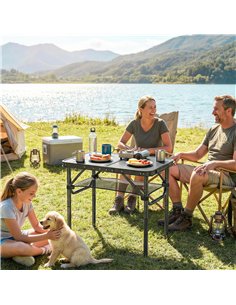 Outsunny 2ft Folding Camping Table, Picnic Table with Mesh Storage Layer, 4 Adjustable Heights and Carrying Handle, Black 2