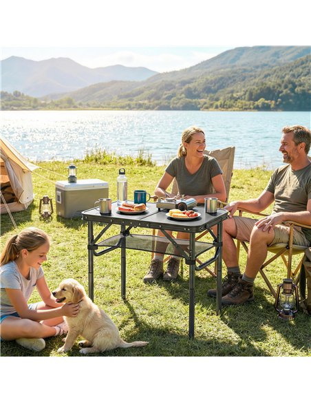Outsunny 2ft Folding Camping Table, Picnic Table with Mesh Storage Layer, 4 Adjustable Heights and Carrying Handle, Black - pic 202968 | FastDaddyshop