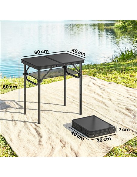 Outsunny 2ft Folding Camping Table, Picnic Table with Mesh Storage Layer, 4 Adjustable Heights and Carrying Handle, Black - pic 202969 | FastDaddyshop