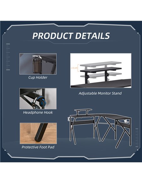 HOMCOM L-Shaped Corner Computer Gaming Desk with Adjustable Monitor Stand, Black - pic 20297 | FastDaddyshop