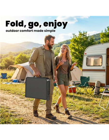 Outsunny 2ft Folding Camping Table, Picnic Table with Mesh Storage Layer, 4 Adjustable Heights and Carrying Handle, Black - pic 202970 | FastDaddyshop