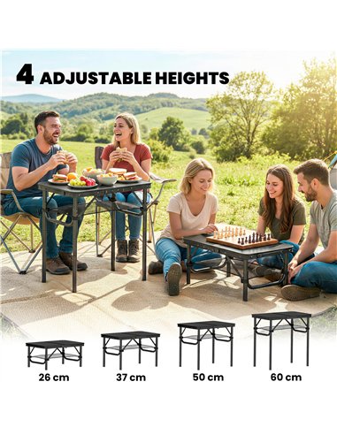 Outsunny 2ft Folding Camping Table, Picnic Table with Mesh Storage Layer, 4 Adjustable Heights and Carrying Handle, Black