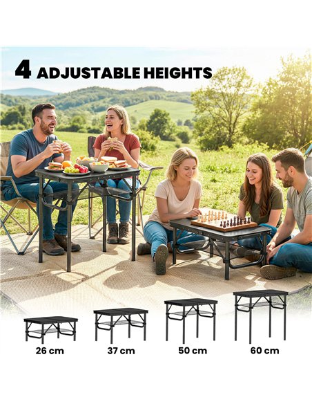 Outsunny 2ft Folding Camping Table, Picnic Table with Mesh Storage Layer, 4 Adjustable Heights and Carrying Handle, Black - pic 202971 | FastDaddyshop