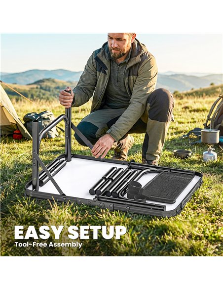 Outsunny 2ft Folding Camping Table, Picnic Table with Mesh Storage Layer, 4 Adjustable Heights and Carrying Handle, Black - pic 202974 | FastDaddyshop