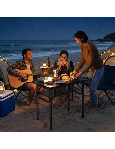 Outsunny 2ft Folding Camping Table, Picnic Table with Mesh Storage Layer, 4 Adjustable Heights and Carrying Handle, Black