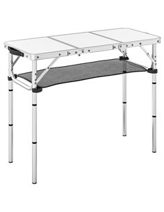 Outsunny 3ft Folding Camping Table, Picnic Table with Mesh Storage Layer, Carrying Bag and Metal Frame, Cream White