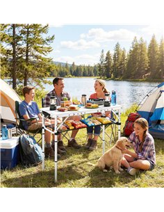 Outsunny 3ft Folding Camping Table, Picnic Table with Mesh Storage Layer, Carrying Bag and Metal Frame, Cream White 2