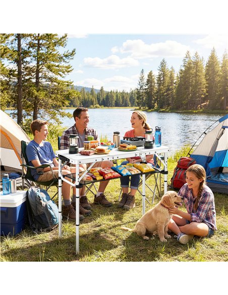 Outsunny 3ft Folding Camping Table, Picnic Table with Mesh Storage Layer, Carrying Bag and Metal Frame, Cream White - pic 202977 | FastDaddyshop