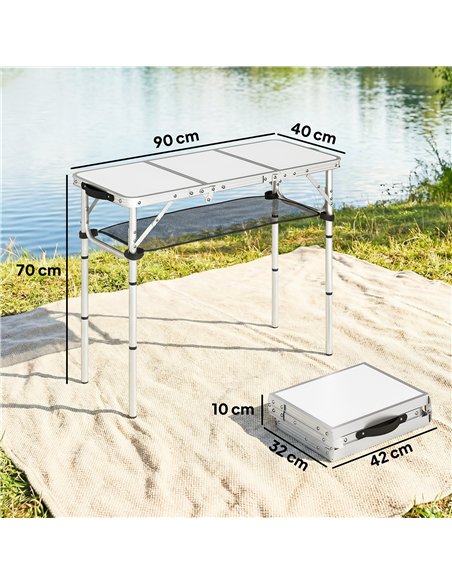 Outsunny 3ft Folding Camping Table, Picnic Table with Mesh Storage Layer, Carrying Bag and Metal Frame, Cream White - pic 202978 | FastDaddyshop