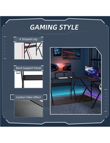 HOMCOM L-Shaped Corner Computer Gaming Desk with Adjustable Monitor Stand, Black
