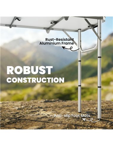 Outsunny 3ft Folding Camping Table, Picnic Table with Mesh Storage Layer, Carrying Bag and Metal Frame, Cream White