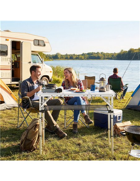 Outsunny 3ft Folding Camping Table, Picnic Table with Mesh Storage Layer, Carrying Bag and Metal Frame, Cream White - pic 202983 | FastDaddyshop