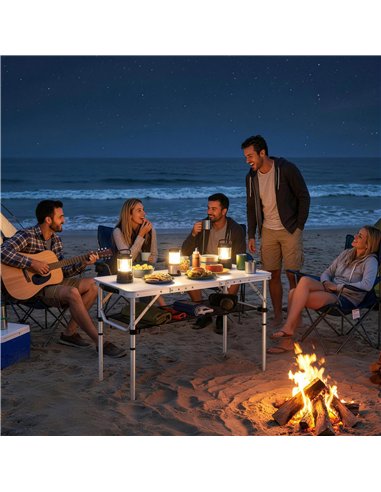Outsunny 3ft Folding Camping Table, Picnic Table with Mesh Storage Layer, Carrying Bag and Metal Frame, Cream White