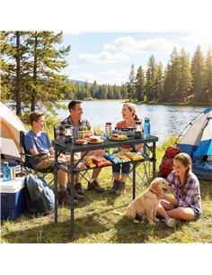 Outsunny 3ft Folding Camping Table, Picnic Table with Mesh Storage Layer, Carrying Bag and Metal Frame, Black 2