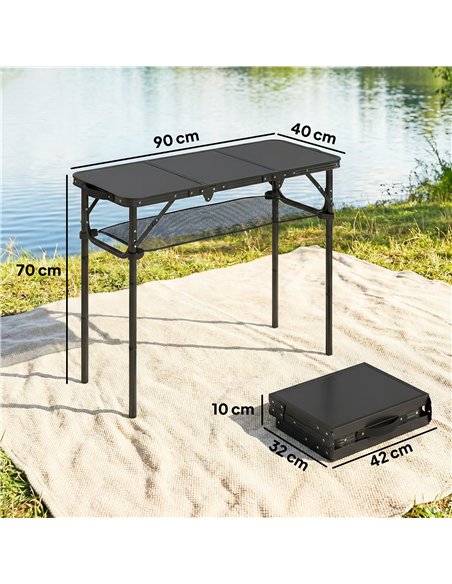 Outsunny 3ft Folding Camping Table, Picnic Table with Mesh Storage Layer, Carrying Bag and Metal Frame, Black - pic 202987 | FastDaddyshop