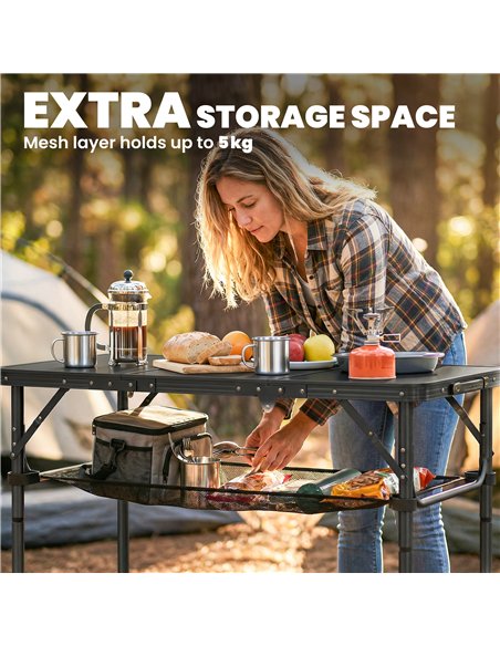 Outsunny 3ft Folding Camping Table, Picnic Table with Mesh Storage Layer, Carrying Bag and Metal Frame, Black - pic 202989 | FastDaddyshop