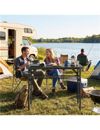Outsunny 3ft Folding Camping Table, Picnic Table with Mesh Storage Layer, Carrying Bag and Metal Frame, Black