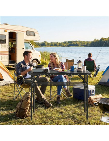 Outsunny 3ft Folding Camping Table, Picnic Table with Mesh Storage Layer, Carrying Bag and Metal Frame, Black - pic 202992 | FastDaddyshop