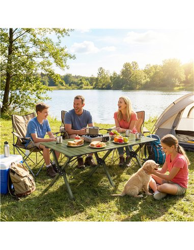 Outsunny 4ft Folding Camping Table, Waterproof Picnic Table with Roll Up Top and Metal Frame, Green