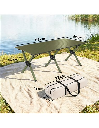 Outsunny 4ft Folding Camping Table, Waterproof Picnic Table with Roll Up Top and Metal Frame, Green