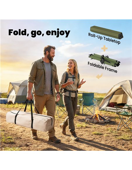 Outsunny 4ft Folding Camping Table, Waterproof Picnic Table with Roll Up Top and Metal Frame, Green - pic 202997 | FastDaddyshop