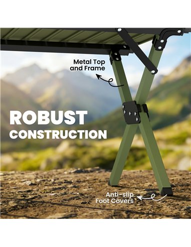 Outsunny 4ft Folding Camping Table, Waterproof Picnic Table with Roll Up Top and Metal Frame, Green