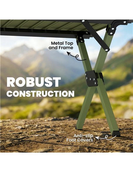 Outsunny 4ft Folding Camping Table, Waterproof Picnic Table with Roll Up Top and Metal Frame, Green - pic 202998 | FastDaddyshop