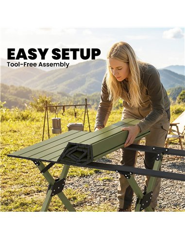 Outsunny 4ft Folding Camping Table, Waterproof Picnic Table with Roll Up Top and Metal Frame, Green