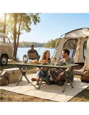 Outsunny 4ft Folding Camping Table, Waterproof Picnic Table with Roll Up Top and Metal Frame, Green