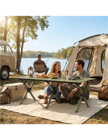 Outsunny 4ft Folding Camping Table, Waterproof Picnic Table with Roll Up Top and Metal Frame, Green - pic 203000 | FastDaddyshop