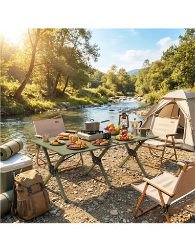Outsunny 4ft Folding Camping Table, Waterproof Picnic Table with Roll Up Top and Metal Frame, Green