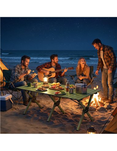 Outsunny 4ft Folding Camping Table, Waterproof Picnic Table with Roll Up Top and Metal Frame, Green