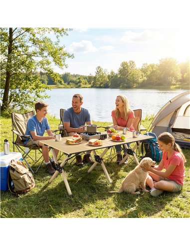 Outsunny 4ft Folding Camping Table, Waterproof Picnic Table with Roll Up Top and Metal Frame, Dark Brown