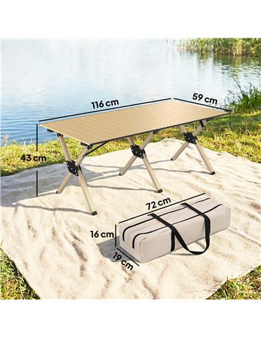 Outsunny 4ft Folding Camping Table, Waterproof Picnic Table with Roll Up Top and Metal Frame, Dark Brown