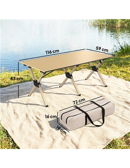 Outsunny 4ft Folding Camping Table, Waterproof Picnic Table with Roll Up Top and Metal Frame, Dark Brown - pic 203005 | FastDaddyshop