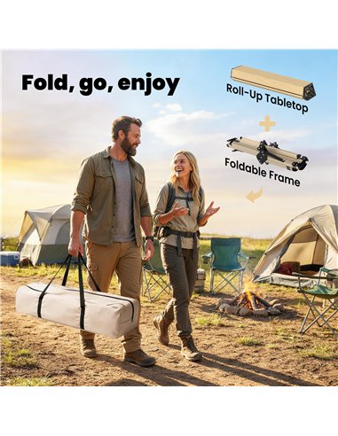 Outsunny 4ft Folding Camping Table, Waterproof Picnic Table with Roll Up Top and Metal Frame, Dark Brown