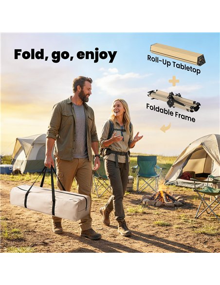 Outsunny 4ft Folding Camping Table, Waterproof Picnic Table with Roll Up Top and Metal Frame, Dark Brown - pic 203006 | FastDaddyshop