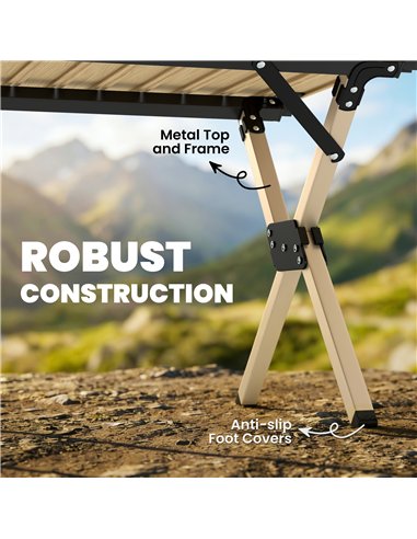 Outsunny 4ft Folding Camping Table, Waterproof Picnic Table with Roll Up Top and Metal Frame, Dark Brown