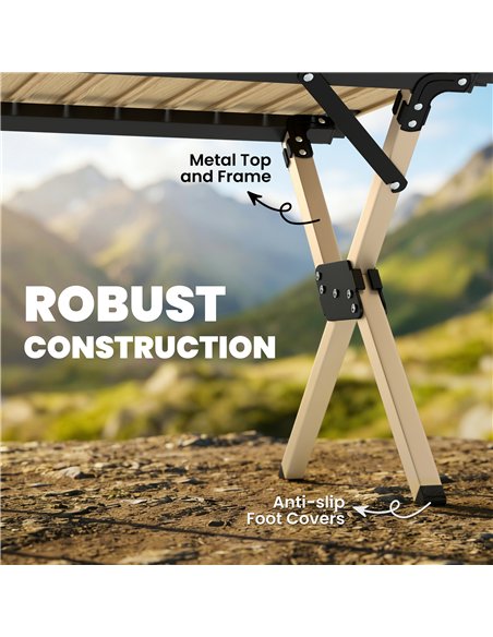 Outsunny 4ft Folding Camping Table, Waterproof Picnic Table with Roll Up Top and Metal Frame, Dark Brown - pic 203007 | FastDaddyshop