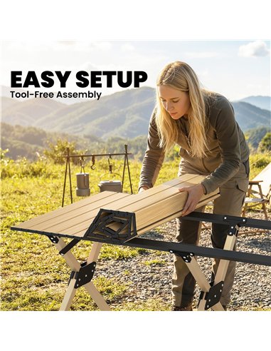 Outsunny 4ft Folding Camping Table, Waterproof Picnic Table with Roll Up Top and Metal Frame, Dark Brown