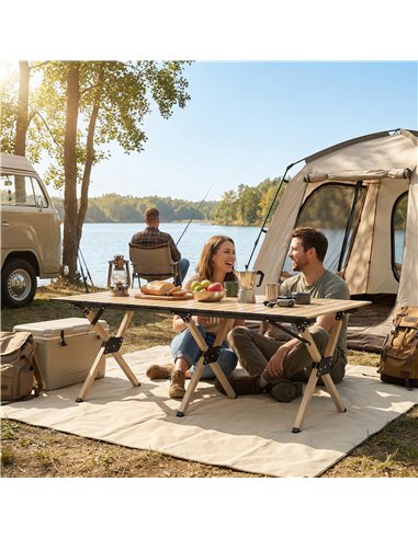 Outsunny 4ft Folding Camping Table, Waterproof Picnic Table with Roll Up Top and Metal Frame, Dark Brown