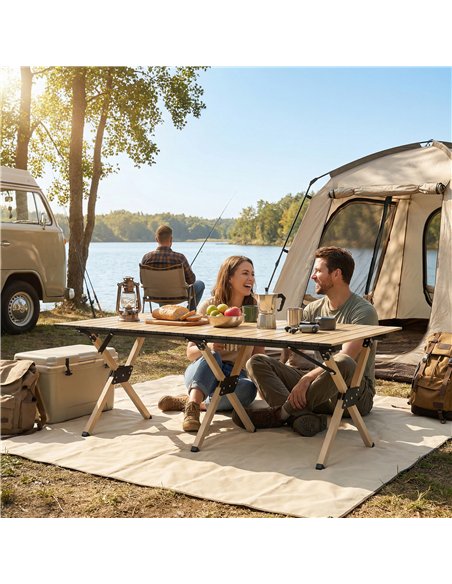 Outsunny 4ft Folding Camping Table, Waterproof Picnic Table with Roll Up Top and Metal Frame, Dark Brown - pic 203009 | FastDaddyshop