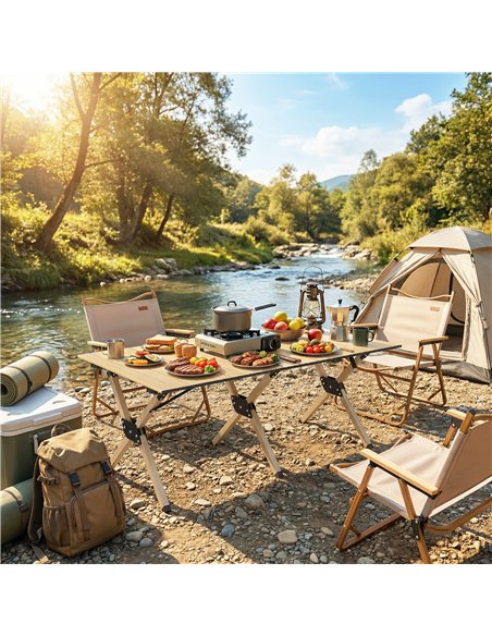 Outsunny 4ft Folding Camping Table, Waterproof Picnic Table with Roll Up Top and Metal Frame, Dark Brown - pic 203010 | FastDaddyshop
