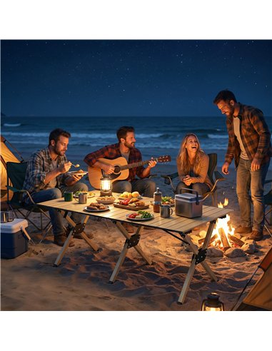 Outsunny 4ft Folding Camping Table, Waterproof Picnic Table with Roll Up Top and Metal Frame, Dark Brown
